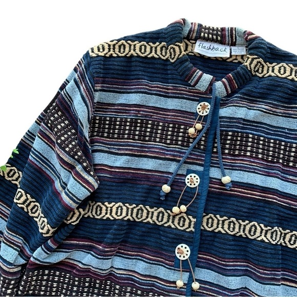 Flashback Southwest Tapestry Chenille Buttoned Jacket Navy Blue Beige Size Large - Picture 3 of 7